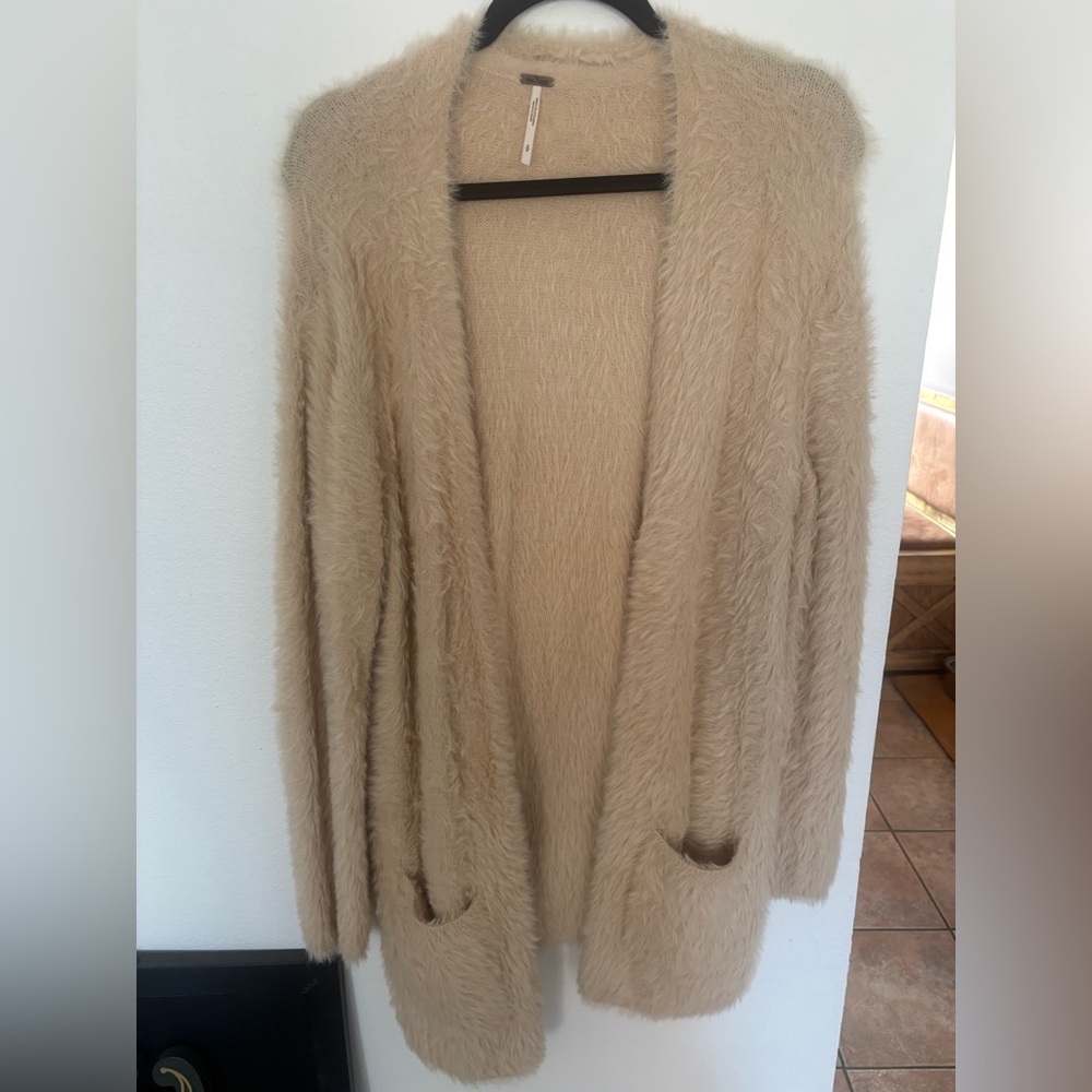 Free People Cream Cardigan Sweater with Bouclé Texture